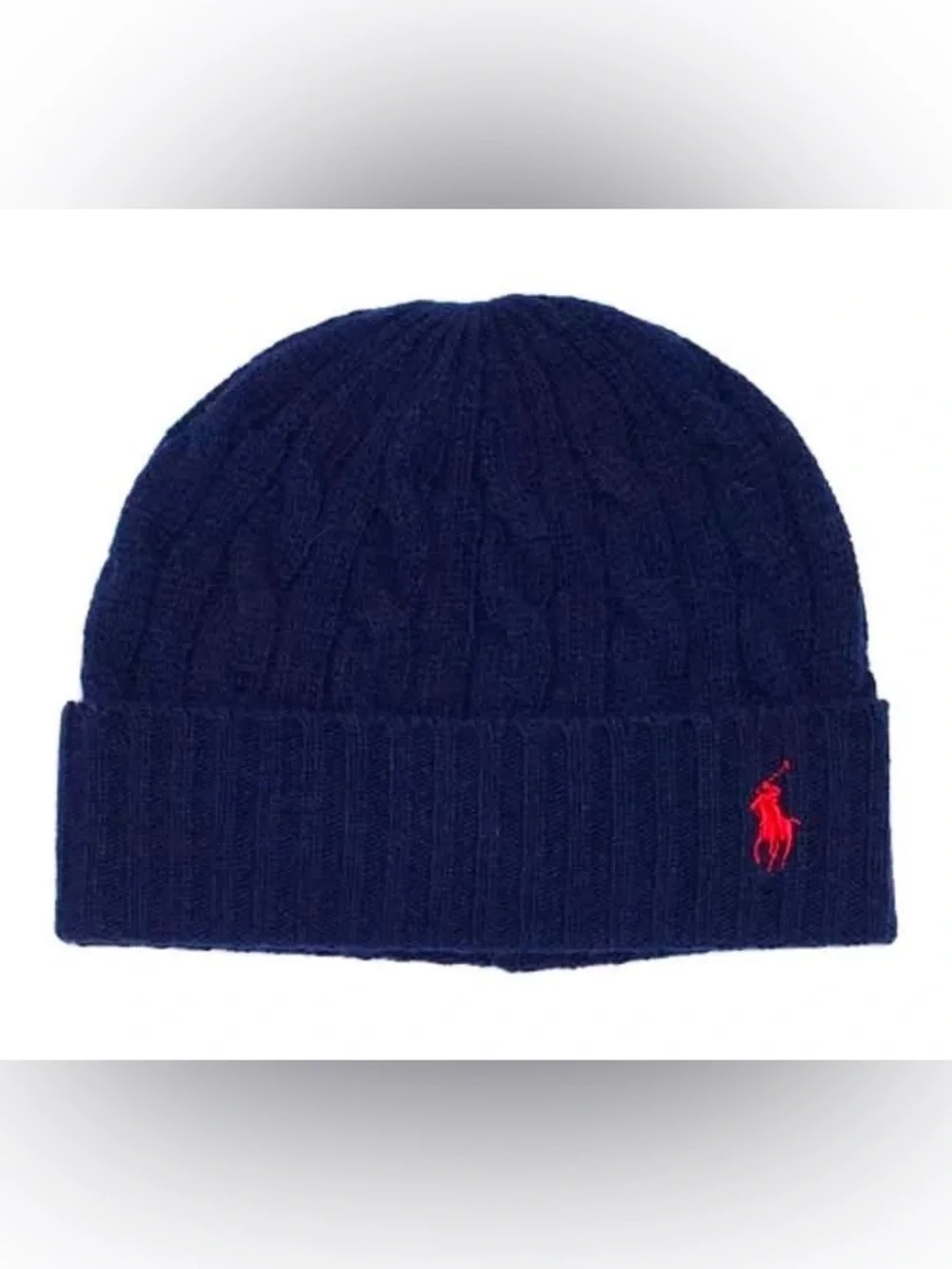 NWOT Polo Ralph Lauren Merino Wool Blend Beanie Navy BLUE Red PONY ONE SIZE